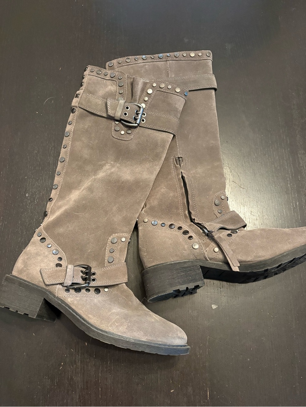 Sam Edelman Suede Studded Riding Boots Deryn Tall Boots Gray